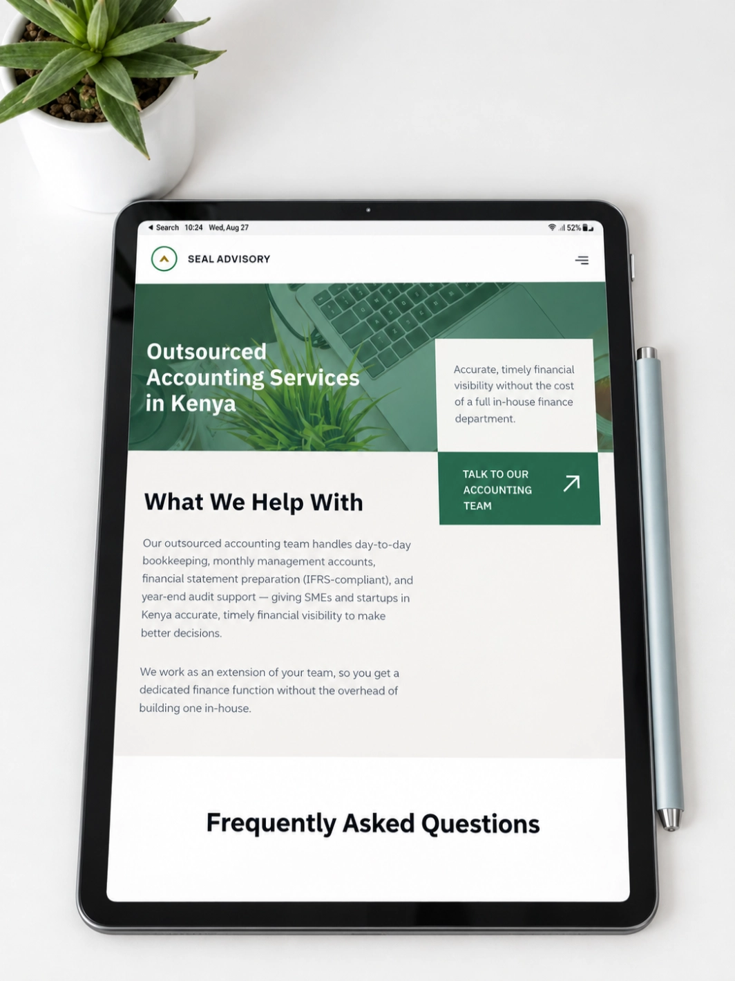 Seal Advisory website tablet