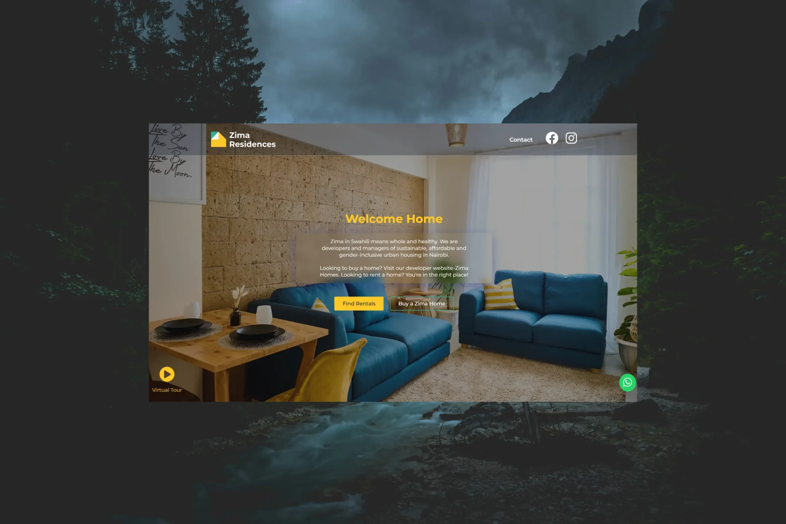 Zima Residences website desktop mockup