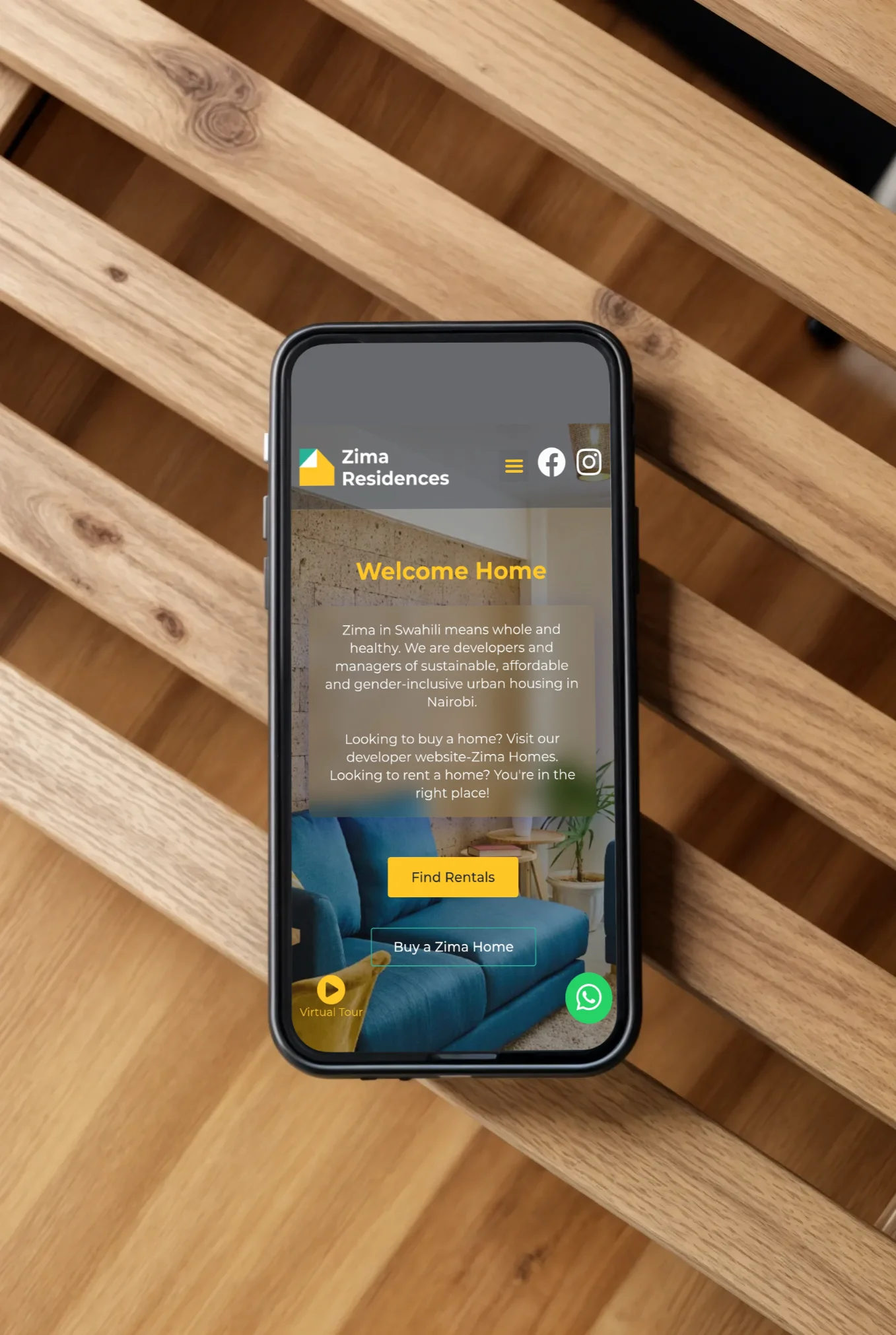 Zima Residences website mobile mockup